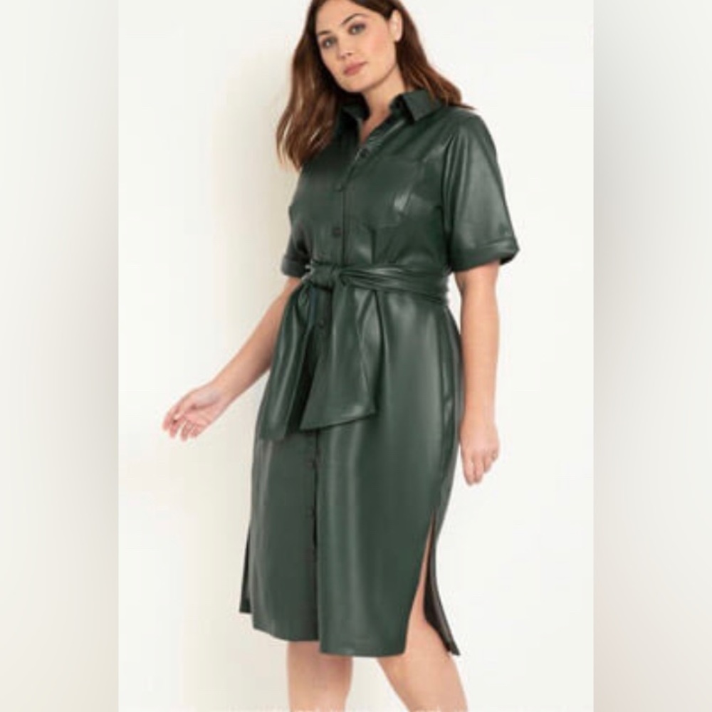 ELOQUII Green Faux Leather Shirt Dress Size 18, EUC